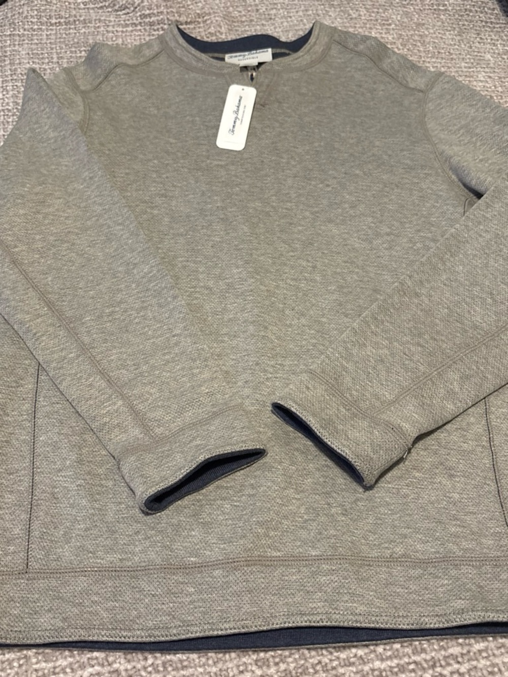 Tommy Bahama Men's Heather Gray Crewneck Sweater with Navy Trim